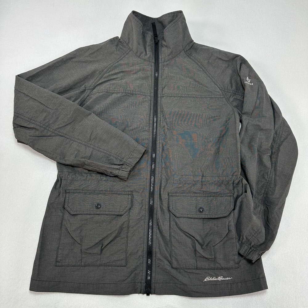 Eddie Bauer Travex Jacket Womens Medium Gray Nylon Lightweight Travel Pockets